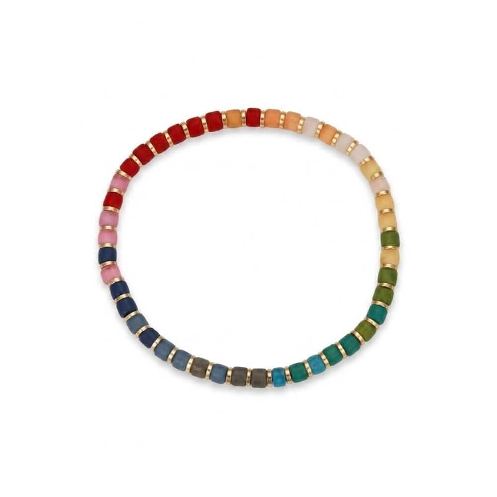 Unwritten Multicolor Ceramic Bead Stretch Bracelet with Gold Spacers 1bracelet